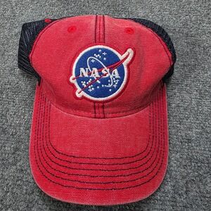 NASA Kennedy Space Center Trucker Hat Red Blue Mesh Embroidered Logo Adjustable